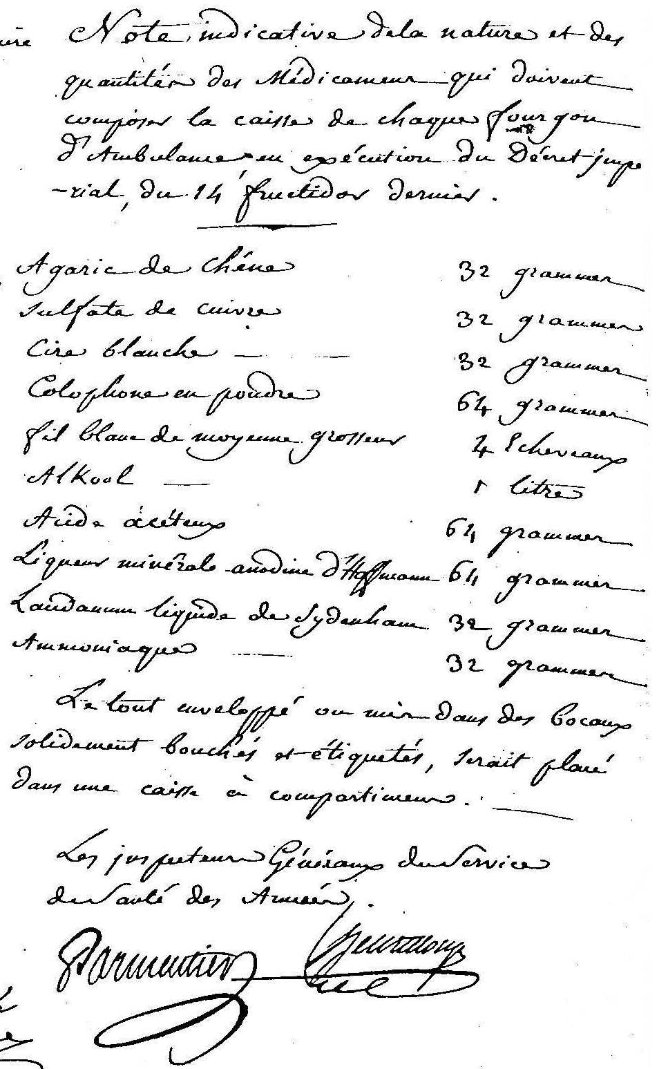 coffre à médicaments selon Parmentier